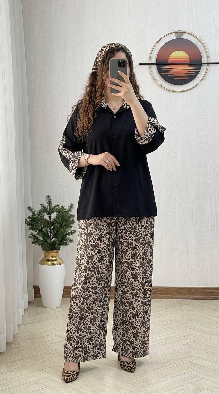 ست شومیز شلوار پلنگی