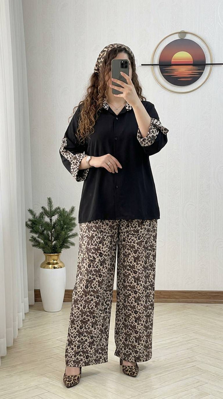 ست شومیز شلوار پلنگی